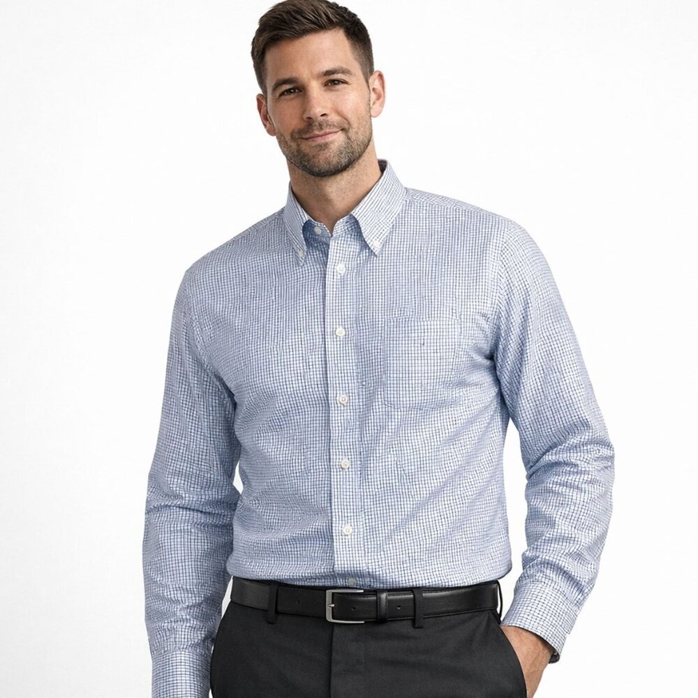 Jos. A. Bank Traveler Pinpoint White Checkered Dress Shirt - Size 17 / 37 - NWT